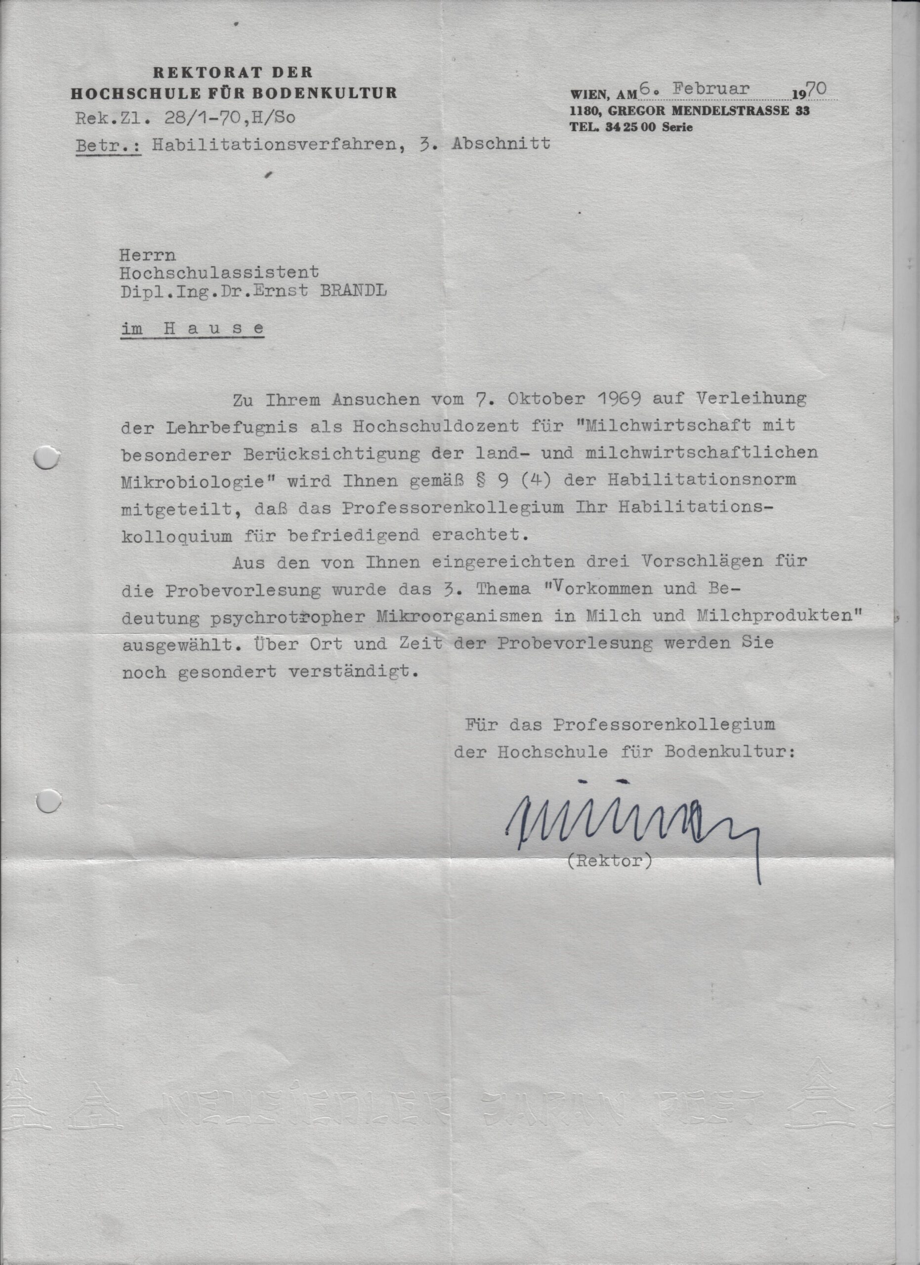 1969 Akzeptanz des Habilitationskolloqiums